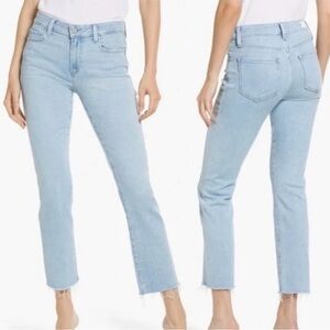 PAIGE Denim Amber Mid Rise Light Wash Raw Hem Ankle Straight Leg Jeans